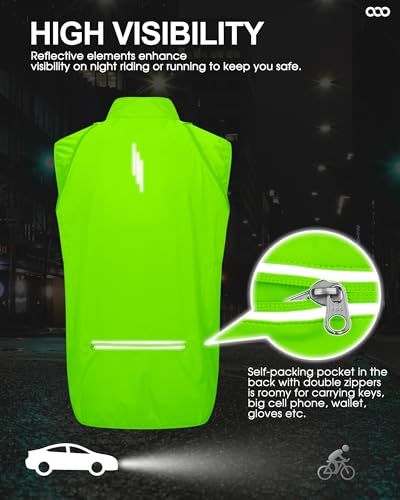 33,000ft Men's Packable Cycling Jacket Waterproof Running Vest Outerwear - color: Green, size: Small
