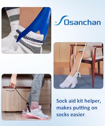 Sock Aids for Putting On Socks, No Bending Flexible Sock Aid Device with Shoe Horn Long-Handle Sock Removal for Seniors/Disabled, Easy On and Off Sock Helpers (Basic)