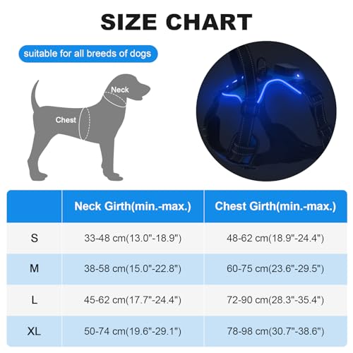 MASBRILL Lighted Dog Harness - No Pull, Glowing LED Harness with Handle for Small to Large Dogs - color: Blue, size: S