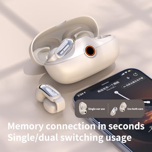 Open Wireless Bluetooth 5.4,Clip-On Bluetooth with Earhook, IPX5 Waterproof Safe for Sports Running Cycling (Beige)