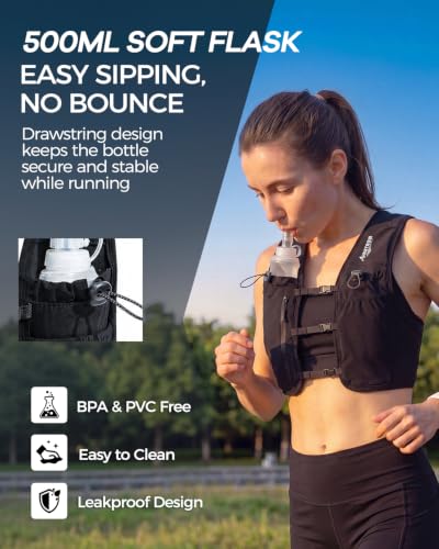 Running Vest for Women Men, Lightweight Reflective Hydration Vest with 500ML Soft Flask, Adjustable Running Backpack Run Vest Water Bottle for Runner Marathon - size: Large - X Large