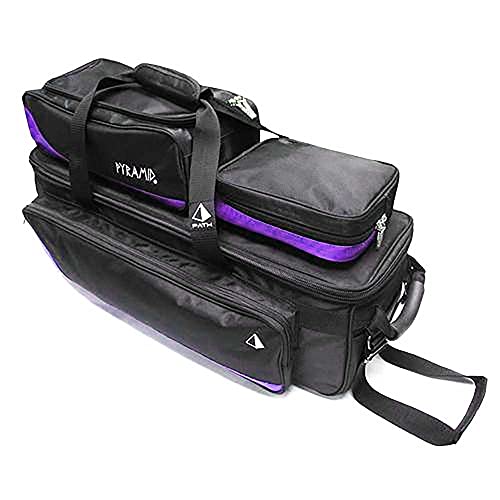 Pyramid Path Triple Tote Roller Plus Bowling Bag with Detachable Shoe Bag (Fits US Mens Size 15), Accessory and Side Pocket, Lightweight Travel Design - color: Black/Purple
