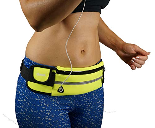 Dimok Running Belt Waist Pack - Water Resistant Runners Belt Fanny Pack for Hiking Fitness – Adjustable Running Pouch for Phones iPhone Android - color: Neon Green