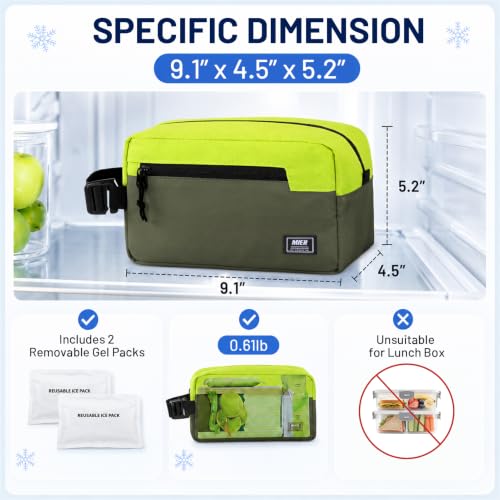MIER Small Freezable Snack Bags Frozen Mini Cooler with 2 Gel Packs, Olive - color: Green/Olive
