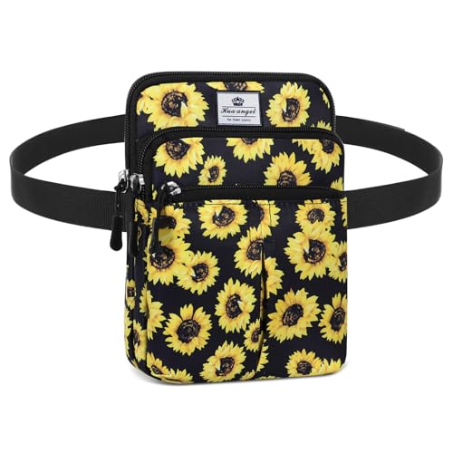HUA ANGEL Multifunctional Fanny Pack for Men & Women Lightweight Waist Bag with 3 Zip Compartments, Cross body bag for Running Walking Sport Travel - color: Sunflowers