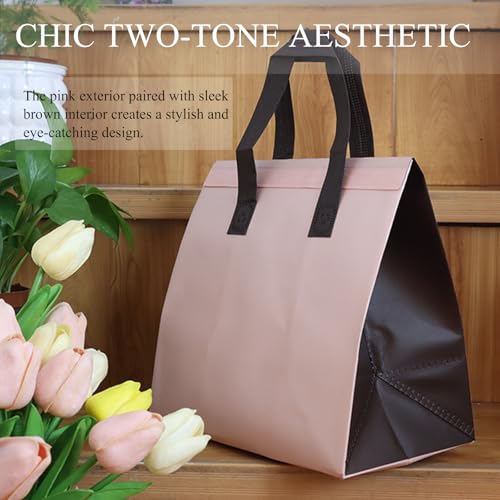 12Pcs Insulated Lunch Bags Disposable Cooler Bag Thermal Grocery Bags - color: Pink and Brown, size: 9.45"(H) x 9.45"(L) x 5.91"(W)