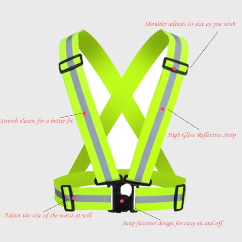 Reflective Strap Safety Vest, Lightweight,Adjustable & Elastic, Hi Vis Running Gear for Jogging,Walking,Cycling,Motorcycle,Men,Women