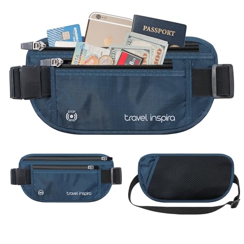Travel Money Belt with Slim Anti-Theft RFID Passport Holder for Travel - color: Navy Blue