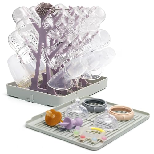 haakaa Baby Bottle Drying Rack with Tray, Space-Saving Bottle Drying Tree - color: Lavender, size: Large