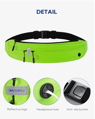WATERFLY Running Belt Fanny Pack: Runner Marathon Jogging Waist Pack Sport Workout Exercise Fitness Phone Holder Belt for Men Women Jogger Slim Waistband Black - color: Cyan