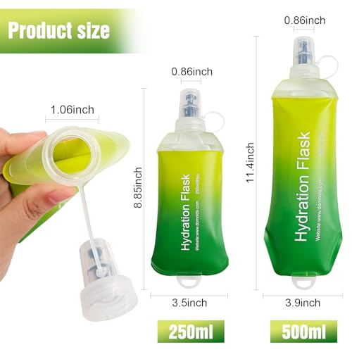 AXEN Soft Flask TPU Foldable Running Hydration Flask, Soft Collapsible Water Bottle for Hydration Pack Cycling Marathon Running Hiking - color: Gradual Green-500ml
