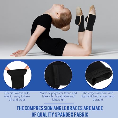 Tarpop 2 Pairs Kids Ankle Brace, Compression Sleeves, M+S, Black - color: Black, size: Small,Medium
