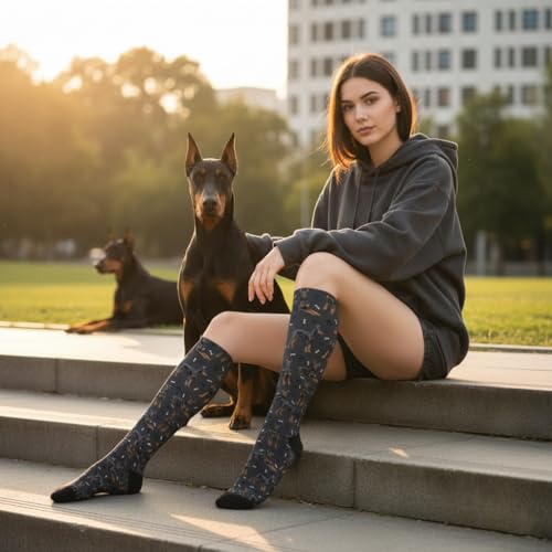 Cute Dog Compression Socks Women Men, Dog Lover Gift - color: Doberman