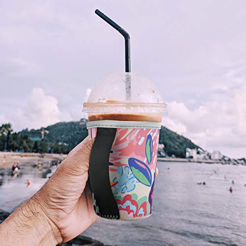 Reusable Insulated Neoprene Iced Coffee Sleeve, Hot & Cold Drink Cooler Cover for 16-32oz Cups, Compatible with Starbucks/Dunkin/McDonalds, Durable Beverage Holder for Cold Soda, Multi-Pattern Options - color: Pattern1