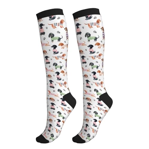 Compression Socks Knee High Circulation Support Socks For Women Men Athletic Running Hiking Travel - color: Dog Paws