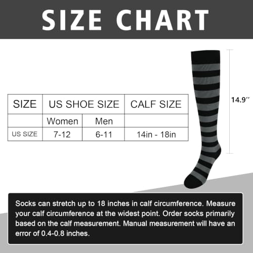 Junely Compression Socks for Women Knee High Striped Polka Dot Stockings - color: Black Grey