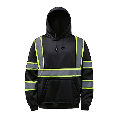 High Visibility Pullover for Men/Women, Class 3 Hi Vis Reflective Hoodie with Large Front Pocket, BLACK, Small - color: Black01, size: Small