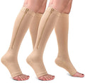 CTHH Zipper Compression Socks for Women and Men Toeless Knee High Stocking - color: Nude, size: Small-Medium