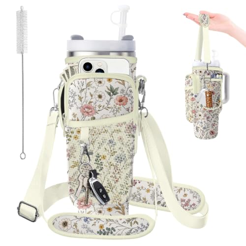 Water Bottle Carrier Bag for Stanley 40/30oz Cup Tumbler with Phone Pocket,Insulated Crossbody Water Bottle Holder with Adjustable Strap,Water Bottle Sling Pouch for Hiking Walking Camping Accessories - color: Boho Mandala Moon