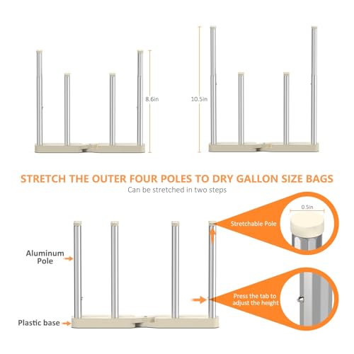 KORRTFID Reusable Storage Bag Drying Rack, Retractable Metal Bottle Drying Rack,Collapsible Cup Draining Rack for Water Bottles, Mason Jars,Mugs,Glass and Sports Bottle (2 PCS) - size: 2 PCS