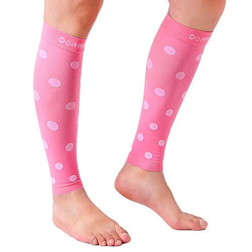 Doc Miller Calf Compression Sleeves 20-30 mmHg for Women & Men, 1 Pair - color: Pink/White, size: XX-Large