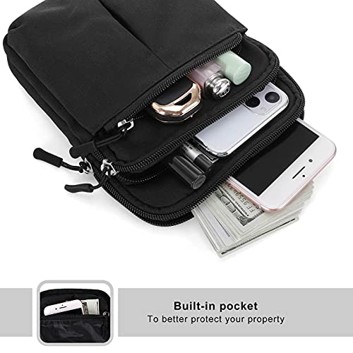KAMO Multifunction Phone Waist Bag - Diagonal Cross Body Smart Phone Case Outdoor Bag with Triple Zip for Women & Men - color: Black