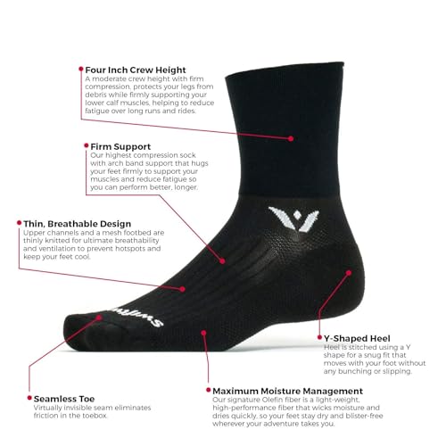 Swiftwick- ASPIRE (3 Pairs) Quarter Crew Cycling & Trail Running Socks, Compression Fit - color: White-circuit, size: Small