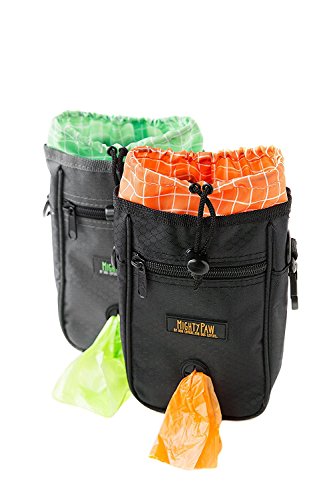 Mighty Paw Dog Treat Bag - Drawstring Closure Pouch - Includes Carabiner Hook and Pick-up Bags - Dog Paw Treat Bag - Pet Training Pouch - (Grey/Green) - color: Standard - Grey