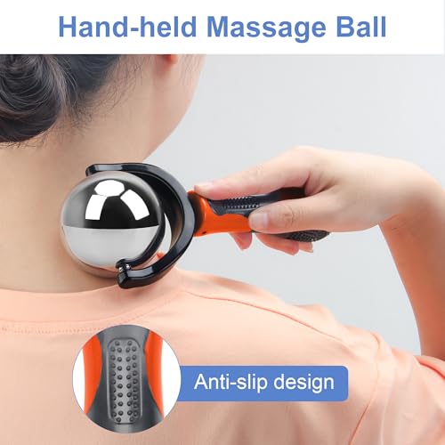 Cold Massage Roller Ball with Handle-Back Muscle Metal Ice Roller Ball Tool - color: Orange