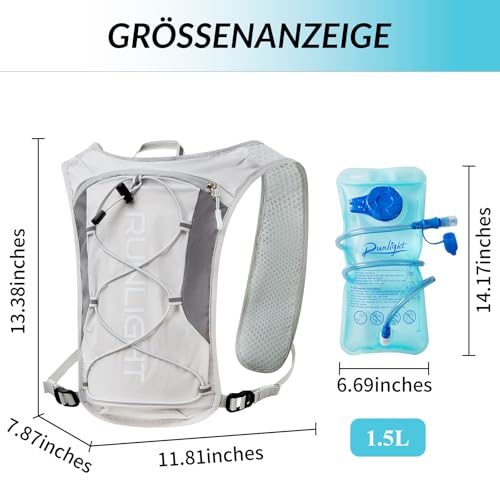 Runlight Running Vest for Women Men, Adjustable Hydration Backpack Breathable Reflective with 1.5L Water Bladder for Hiking, Trail, Running, Marathons, Cycling - color: Gray