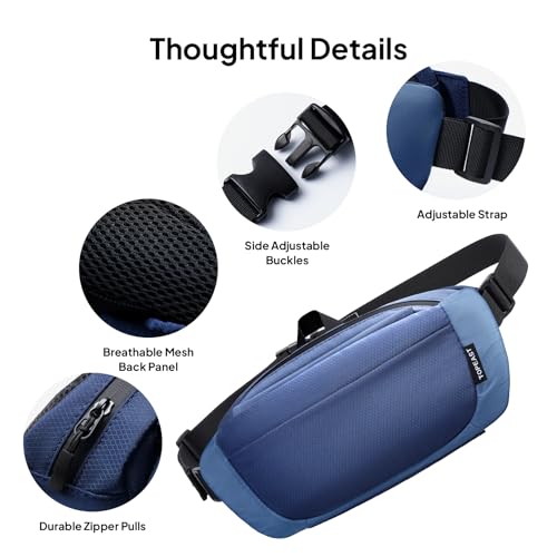 TOPEAST Hiking Fanny Pack with Hidden Water Bottle Pocket, Water Resistant Nylon Waist Bag, Lightweight Crossbody Sling Bag for Men & Women, Large Capacity for Travel, Running, Walking & Cycling - color: BLUE