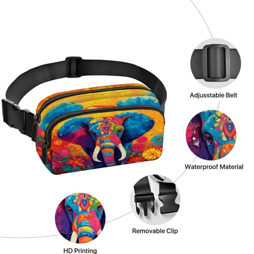 Elephant Fanny Pack Women Fashion Belt Bag Waterproof Adjustable Strap Waist Pouch Casual Workout Travel Cycling Running - color: Metallic
