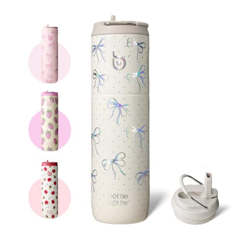 BOTTLE BOTTLE Insulated Water Bottle 24oz with Straw Lid and Handle Sports - color: Bling Bow
