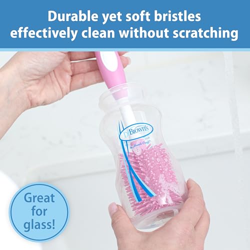 Dr. Brown's Soft Touch No Scratch Baby Bottle Cleaning Brush Nipple Cleaner with Stand and Storage Clip, BPA Free, Pink (Pack of 2) - style: 2 Pack, Pink