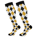 JUNZAN Buffalo Plaid Red Black Knee High Socks Compression Socks for Women Men Kid for Running Sports Nurse - color: Argyle Plaid Black Yellow