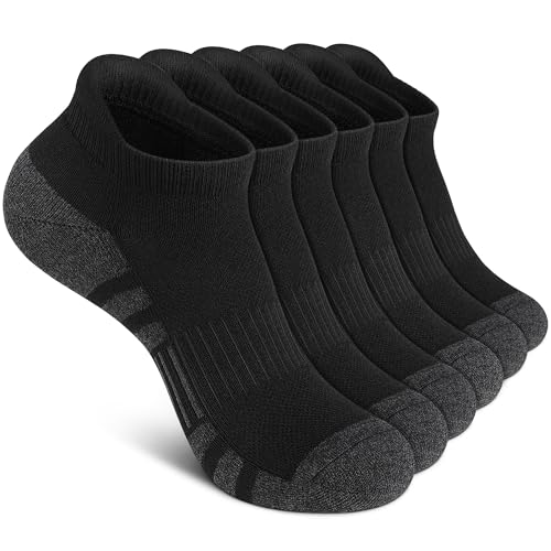 Felicigeely Athletic Running Ankle Socks Cushioned Low Cut Men Women 6 Pack - color: Black, size: 6-9
