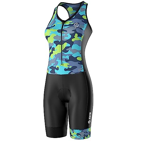 SLS3 Triathlon Suits Women - Sleeveless Pro Trisuit with Comfy Tri Chamois - color: Black/Tropical Camo, size: X-Small