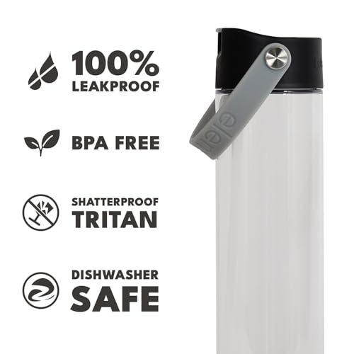 Elemental Splash 26oz Tritan Plastic Reusable Water Bottle w/Straw & Strap - color: Midnight Clear, size: 26 Ounces