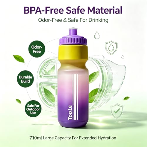 24oz Bike Water Bottle, Cycling Squeeze Water Bottle Leakproof BPA Free - color: B-Purple