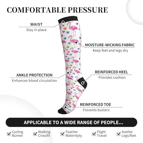 Compression Socks Women Knee High Support Circulation Stockings for Running Cycling Flying - color: Flamingo