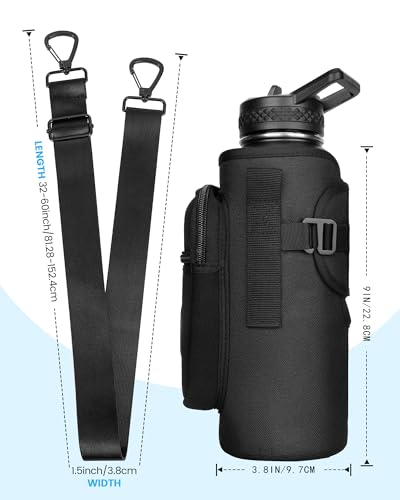Sports rabbit Universal Water Bottle Holder with Strap & Phone Pocket - color: Black, size: 30OZ