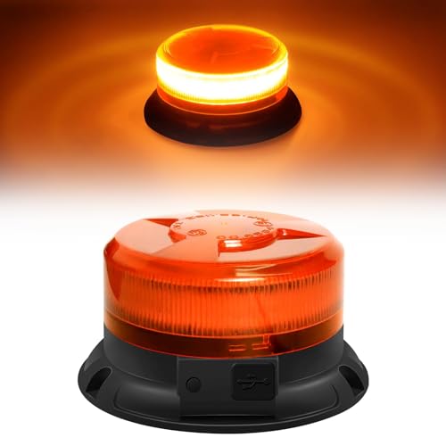 Amber Magnetic Strobe Beacon Light for Trucks & Golf Carts, Rechargeable