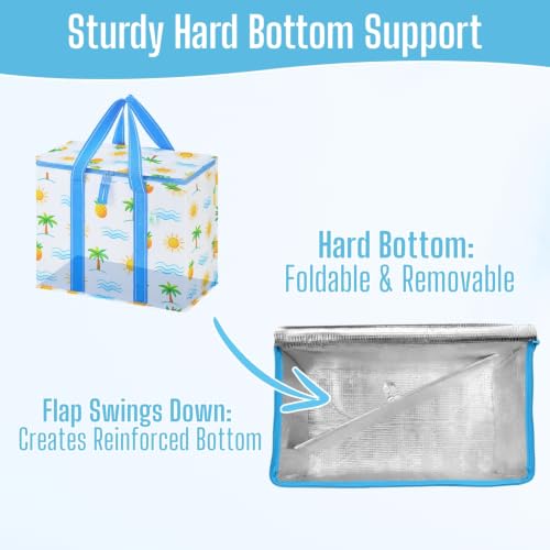 VENO 2 Pack Insulated Grocery Bags, Hard Bottom, Tropical Island - color: Tropical Island, size: 15.7"W x 12.6"H x 8.7"D - 2 Pack