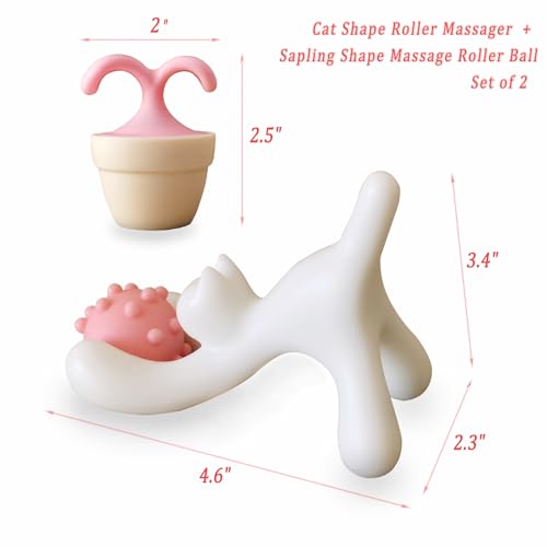 Cute Shape Massager Set,Reduce Work Stress,Relaxing Roller Ball Massager,Relieve Tension and Muscle Soreness Handheld Manual Massage Tool, Best Gift for Cat Lovers - color: Pink