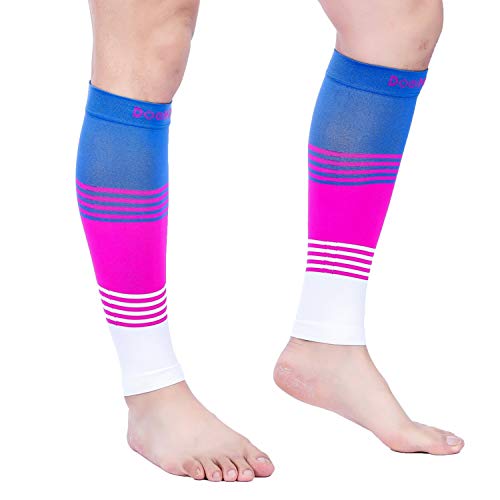 Doc Miller Calf Compression Sleeve 20-30 mmHg for Men & Women, 1 Pair - color: Blue.Pink.White, size: Small