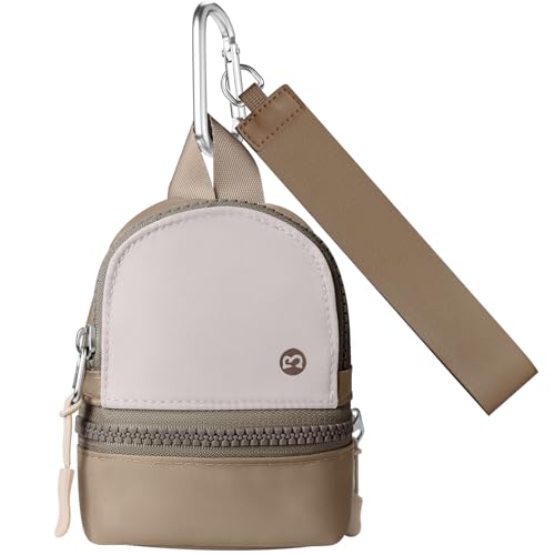 Babysun Mini Backpack Keychain Wristlet Pouch Small Change Coin Purse Cute Zipper Wallet With 3 RFID Card Slots For Women/Men Airpods Cosmetics - color: Khaki