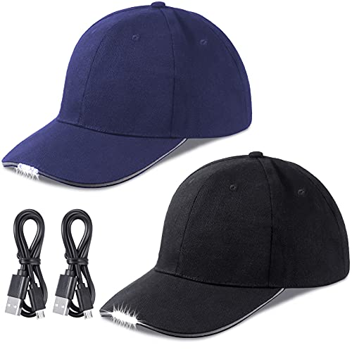 Syhood 2 Pieces LED Baseball Cap Flashlight Hat Hand Free - color: Black, Navy