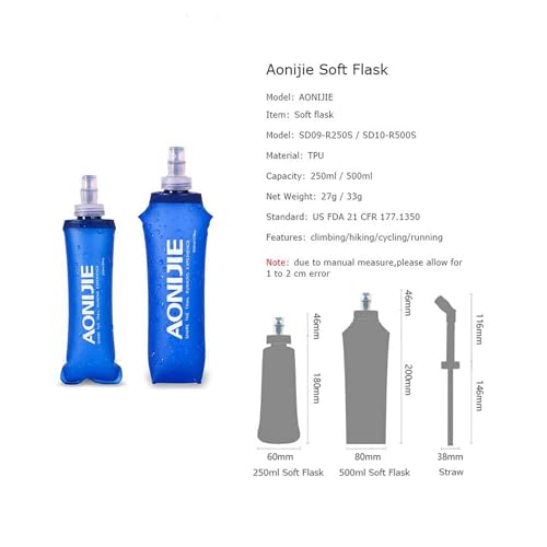AONIJIE TPU Soft Folding Water Bottles Collapsible Flask for Hydration Pack for Running Hiking Cycling Climbing Pack of 2 (500ml with Straw -Pack of 2) - color: 500ml with Straw -Pack of 2