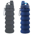 Collapsible Water Bottles Travel water bottle Sports Portable Sport Water Bottle Reusable Water Bottles comes with mountaineering Buckle 500ml silicone Water-proof camping water bottle - color: Dark blue+Grey, style: 2 pack