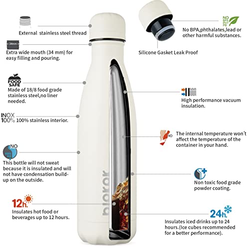 BJPKPK 17 oz Insulated Water Bottle, Stainless Steel Flask, Leak Proof - color: Angle white, size: 17 Ounces